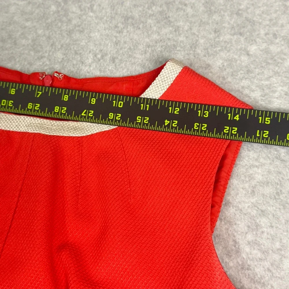 Anne Klein Sleeveless Sheath Dress Orange Red Textured Size 8‎ Cream Trim Office